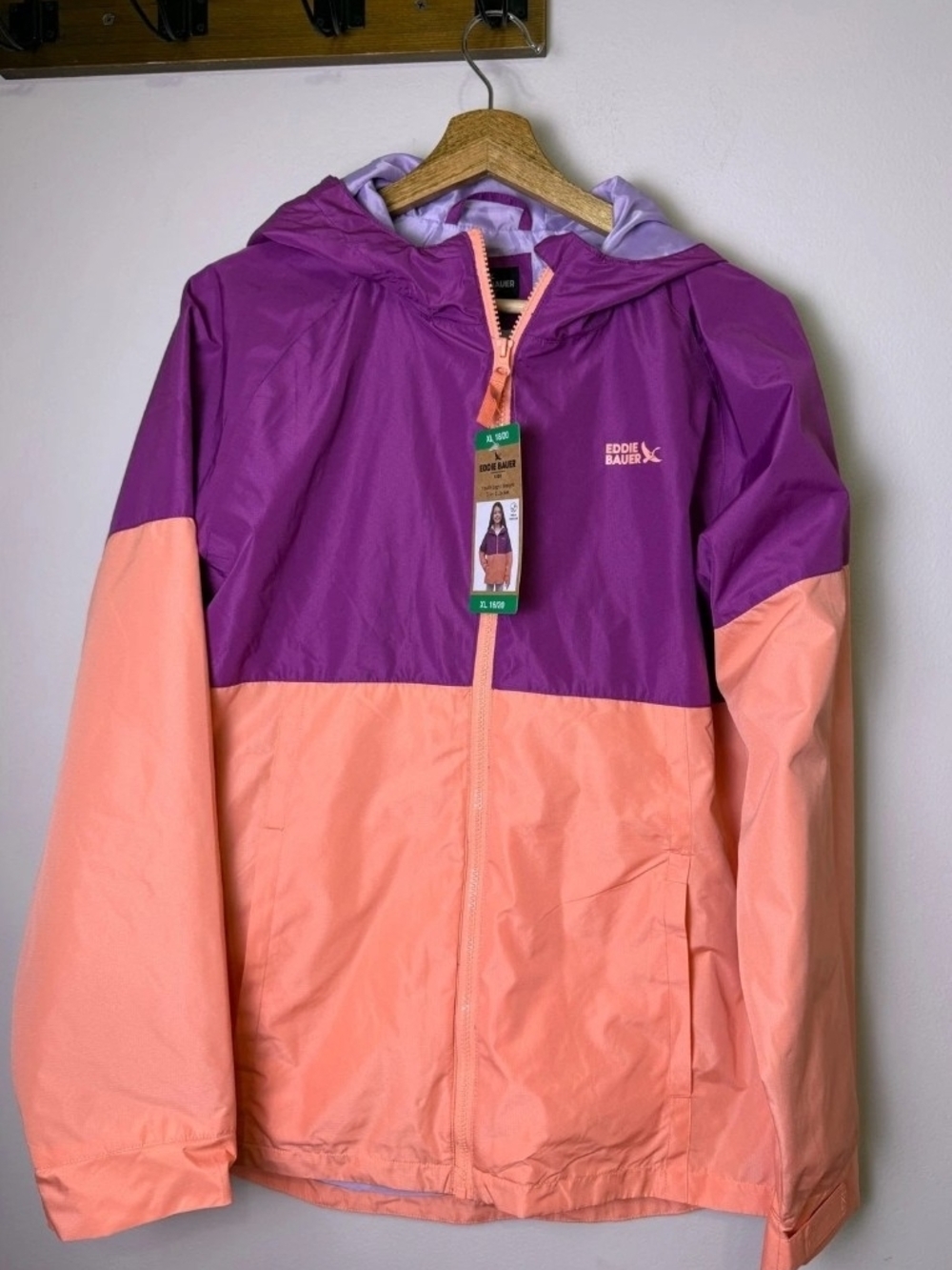 Eddie Bauer Two-Tone Hooded Windbreaker - Violet & Peach